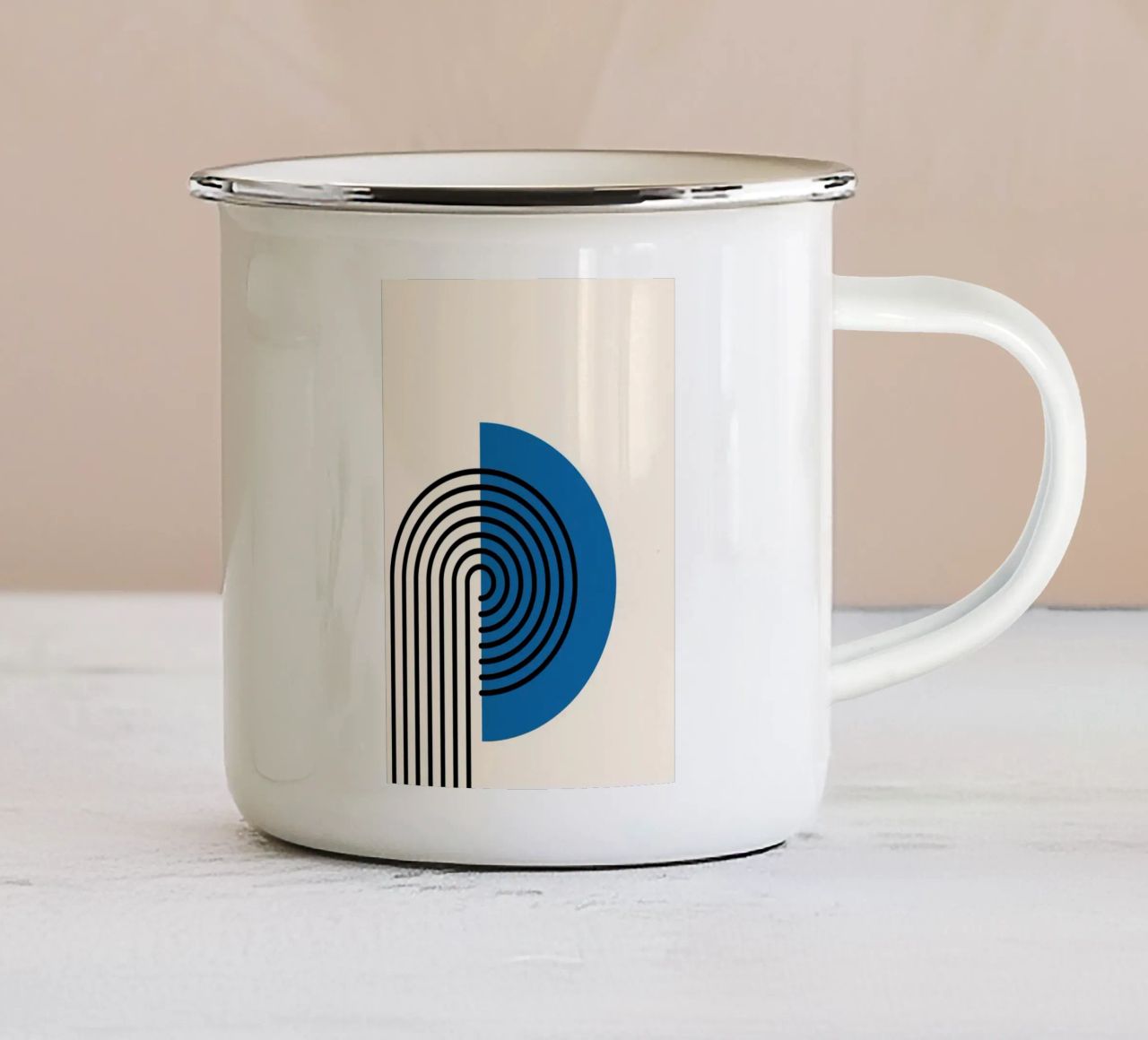 Abstracte retro regenboog boog door Modernist Forms, Bl emaille mok van NorwesClub