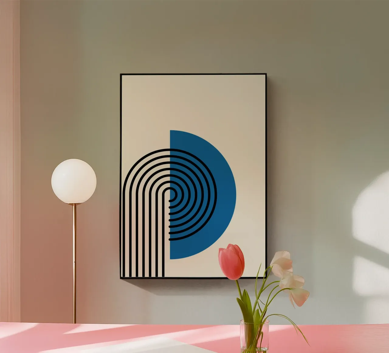 Abstrakter Retro-Regenbogenbogen Kunstdruck von Modernist Forms, Bl Acryl-Glas von NorwesClub