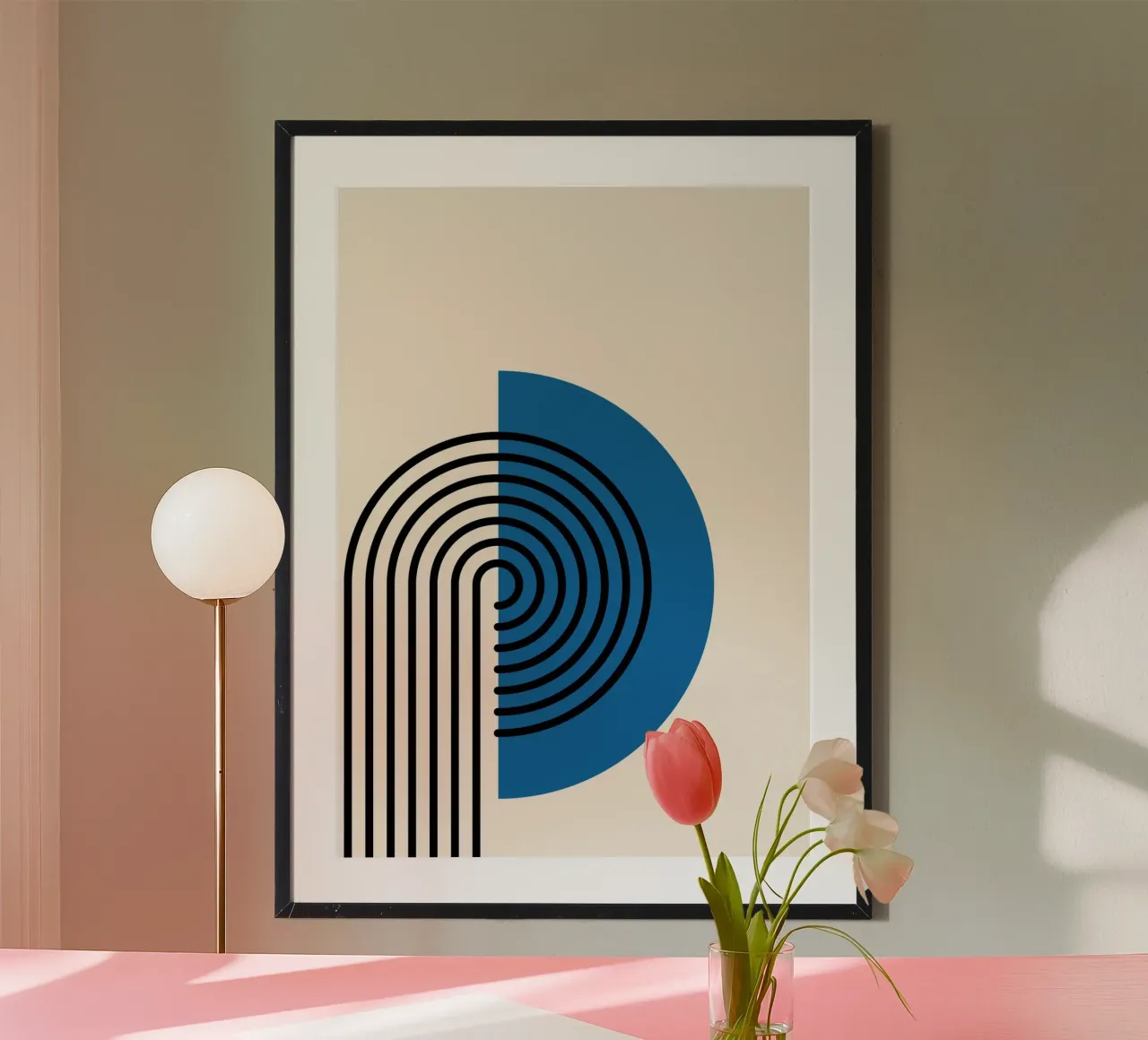 Stampa d'arte astratta dell'arcobaleno retrò di Modernist Forms, Bl poster con telaio in alluminio da NorwesClub