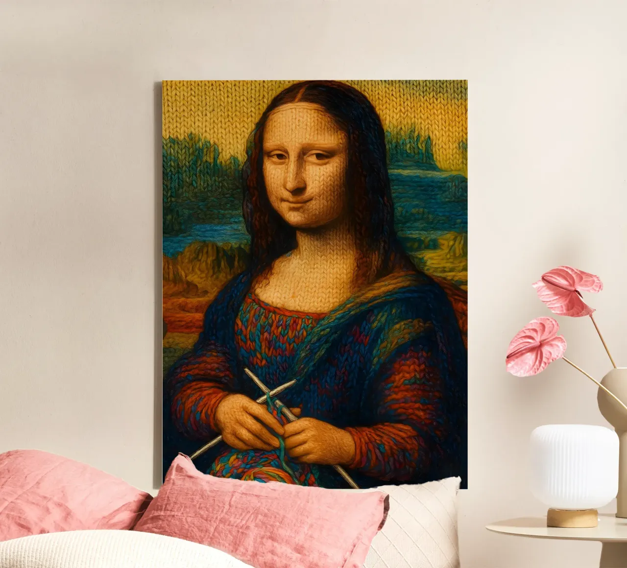 MONA LISA KNITTING canvas by ARTOMATIC