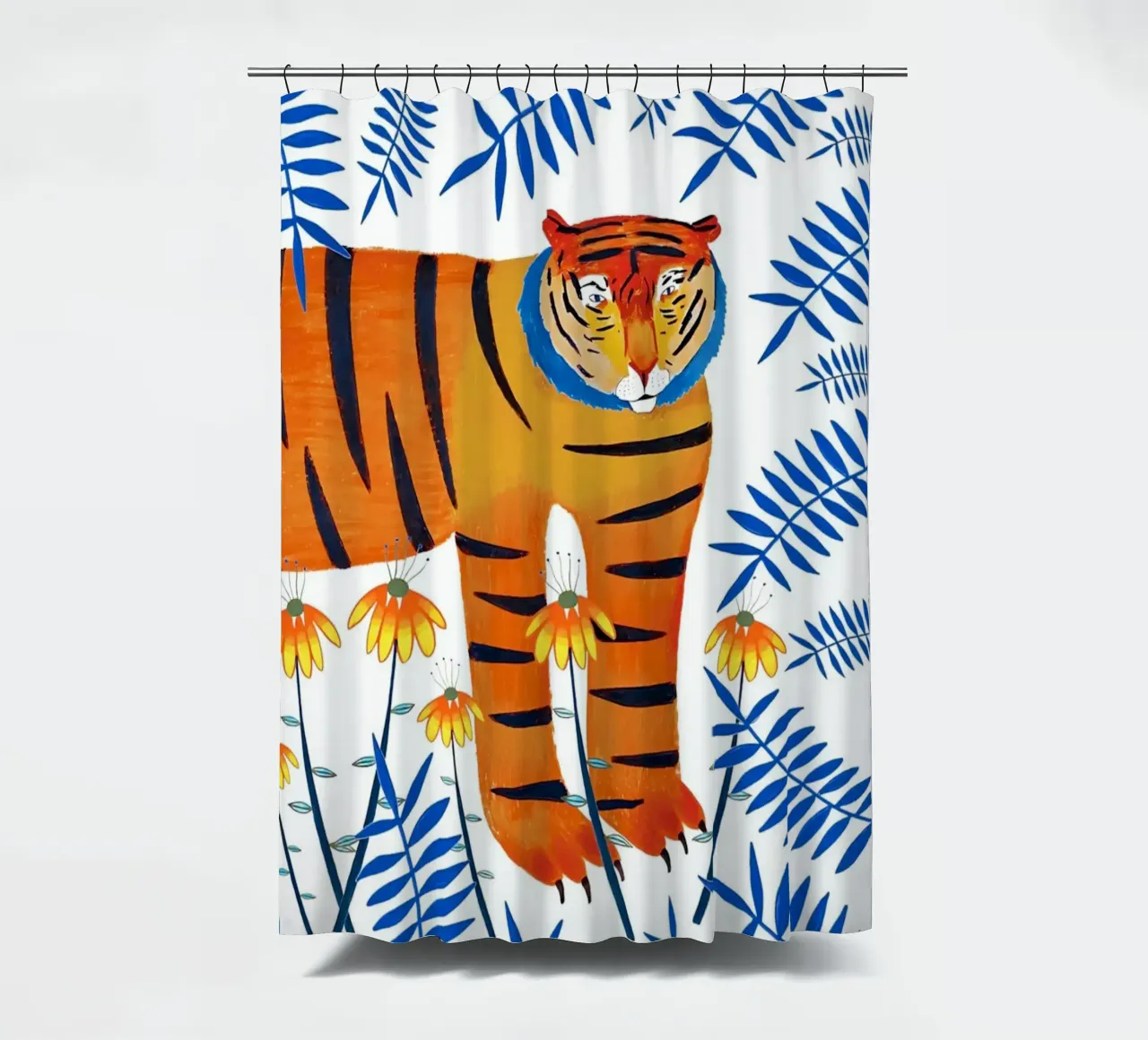 Lucky Tiger, Tiger Illustration shower curtain by Little Lila