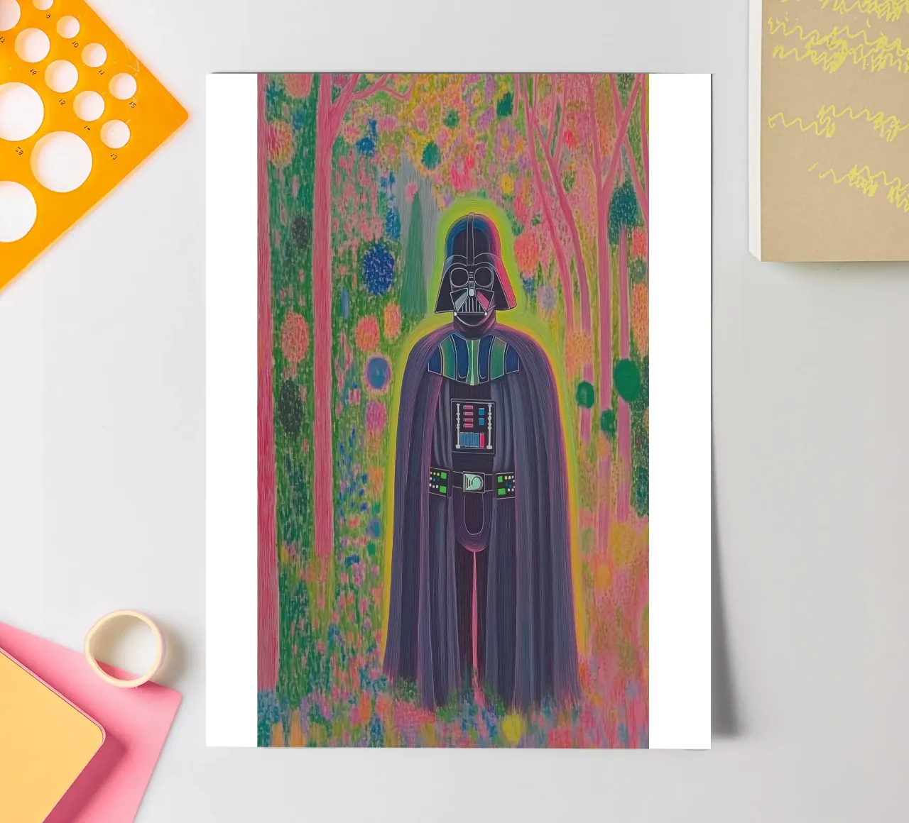 Star Wars Buntes Darth Vader Poster - Botanischer Kunstdruck Stickerbogen von Kaji