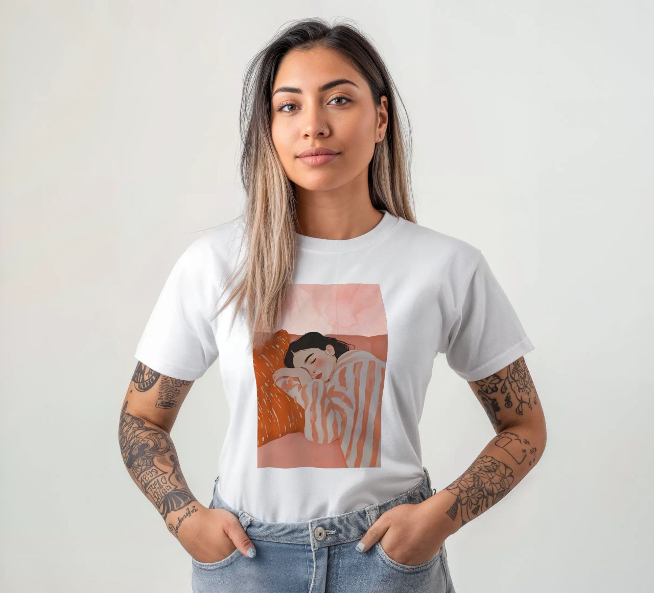 Schlafende Frau, Abstrakte Frau Druck T-Shirt von Little Lila