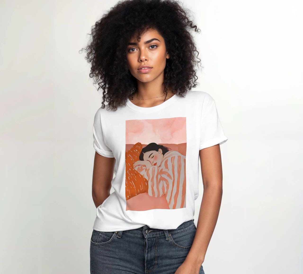 Schlafende Frau, Abstrakte Frau Druck Frauen T-Shirt von Little Lila