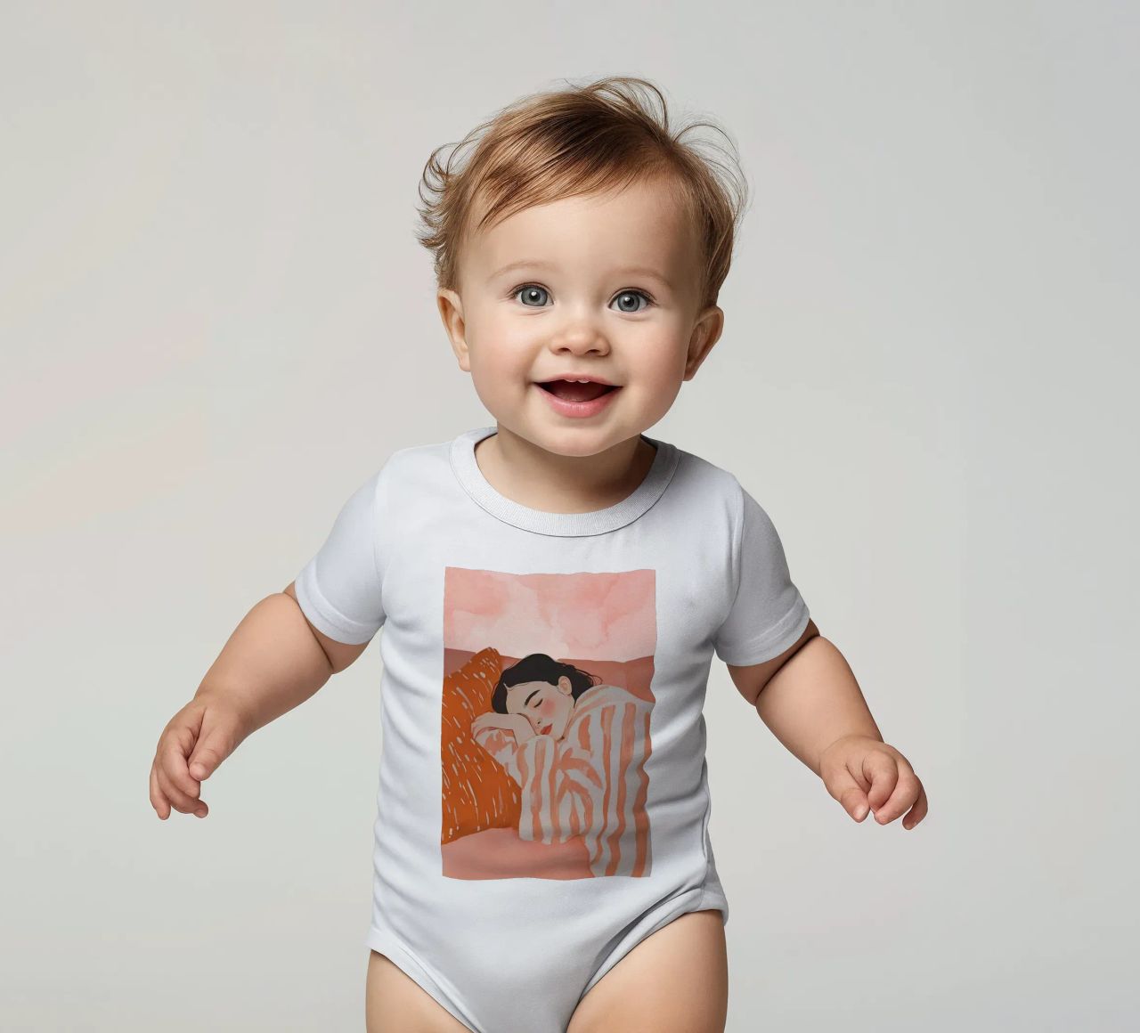 Schlafende Frau, Abstrakte Frau Druck Kurzarm Babybody von Little Lila