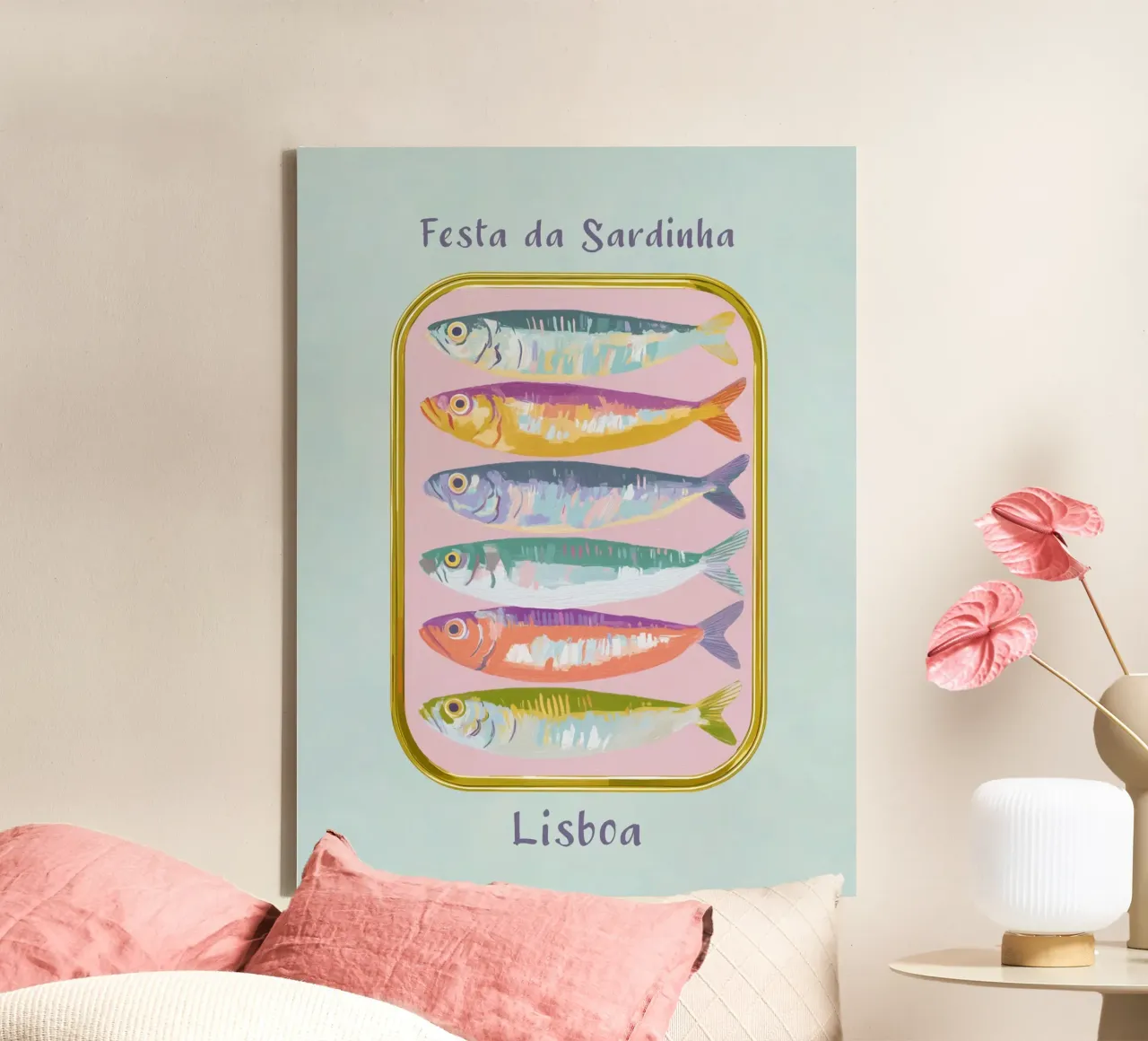 L'amore per le sardine in Portogallo tela con Cornice a cassetta da Carinaprint