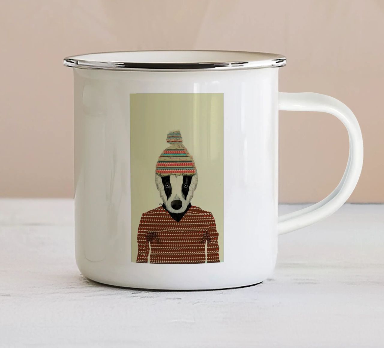 seb the badger taza de esmalte de Brian Buckley