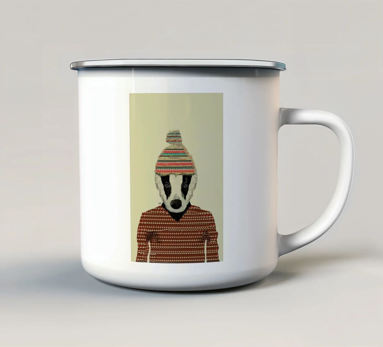 seb the badger taza de esmalte de Brian Buckley