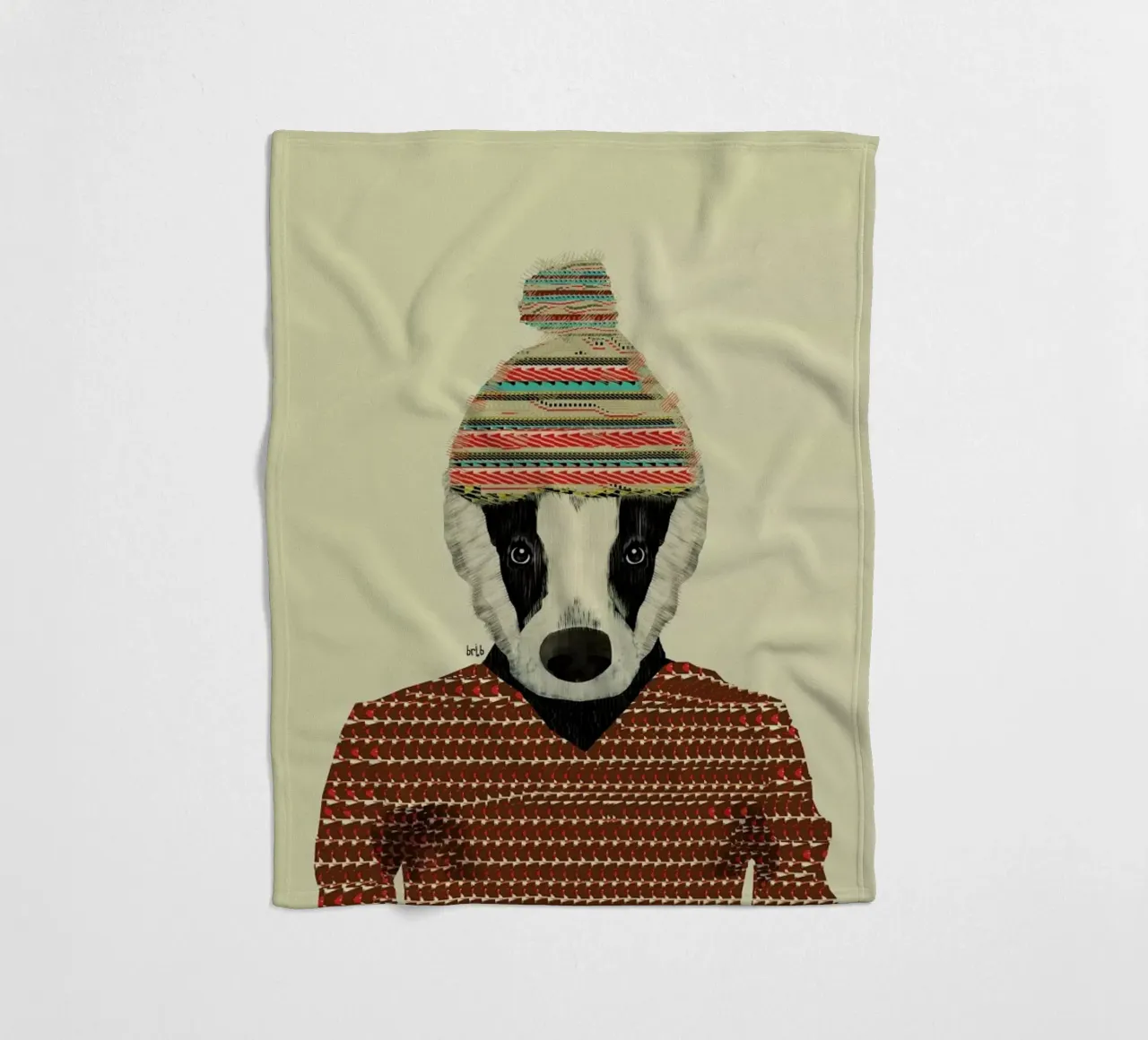 seb the badger fleece blanket by Brian Buckley