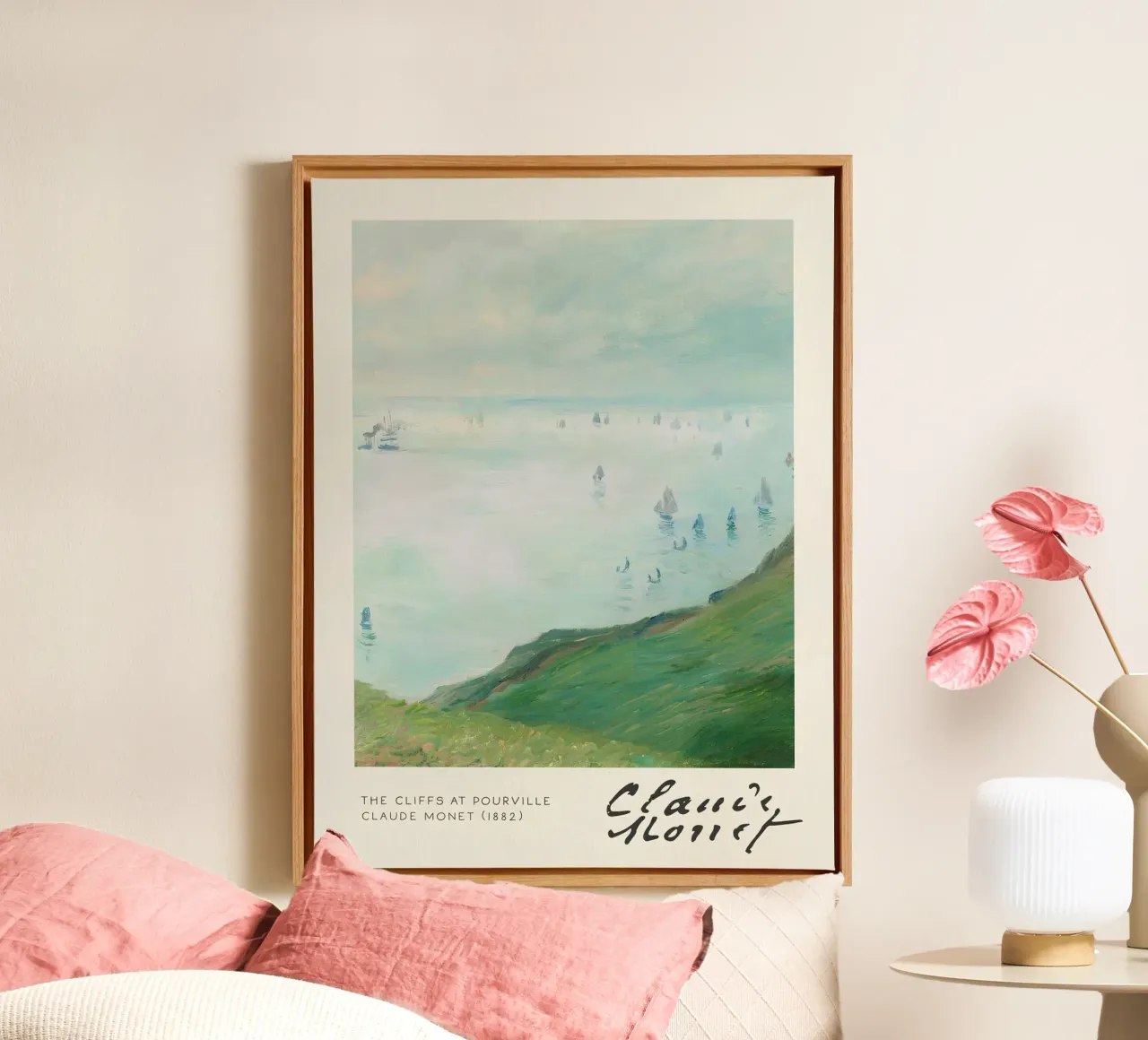 Claude Monet - The Cliffs at Pourville: Impressionist Seasca canvas with Floater frame by NorwesClub