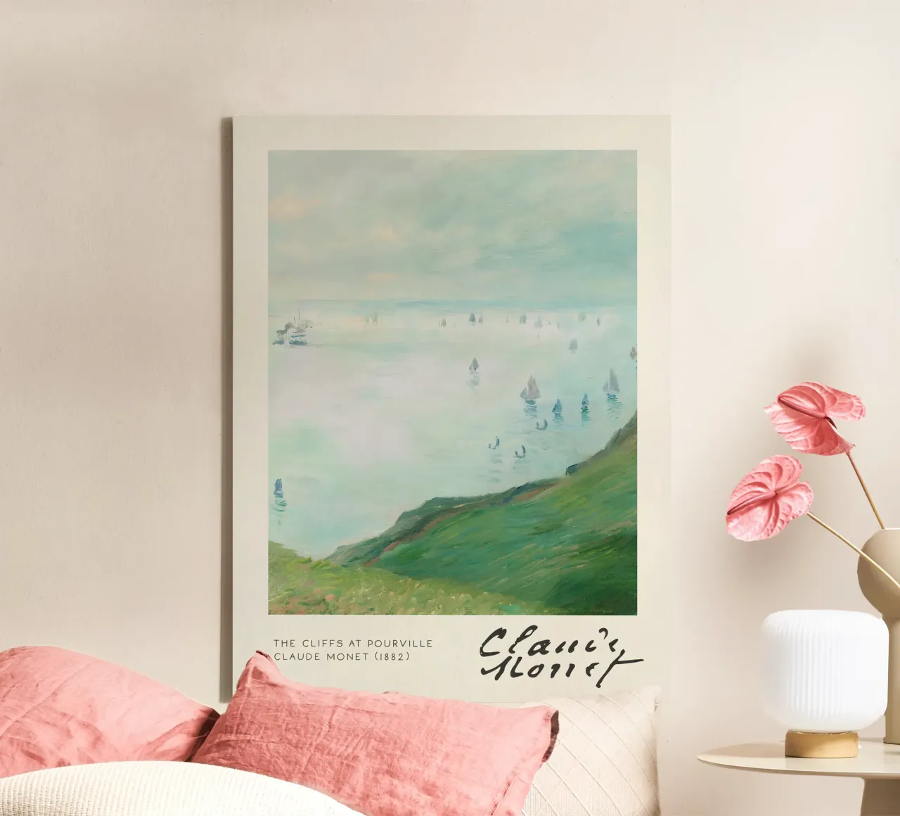 Claude Monet - The Cliffs at Pourville: Impressionist Seasca canvas with Floater frame by NorwesClub