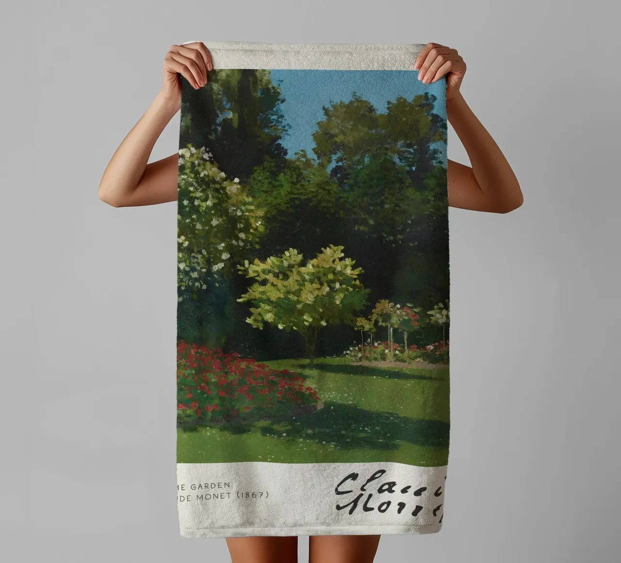 Claude Monet - Nel giardino (1867): Impressionismo floreale asciugamano da bagno da NorwesClub