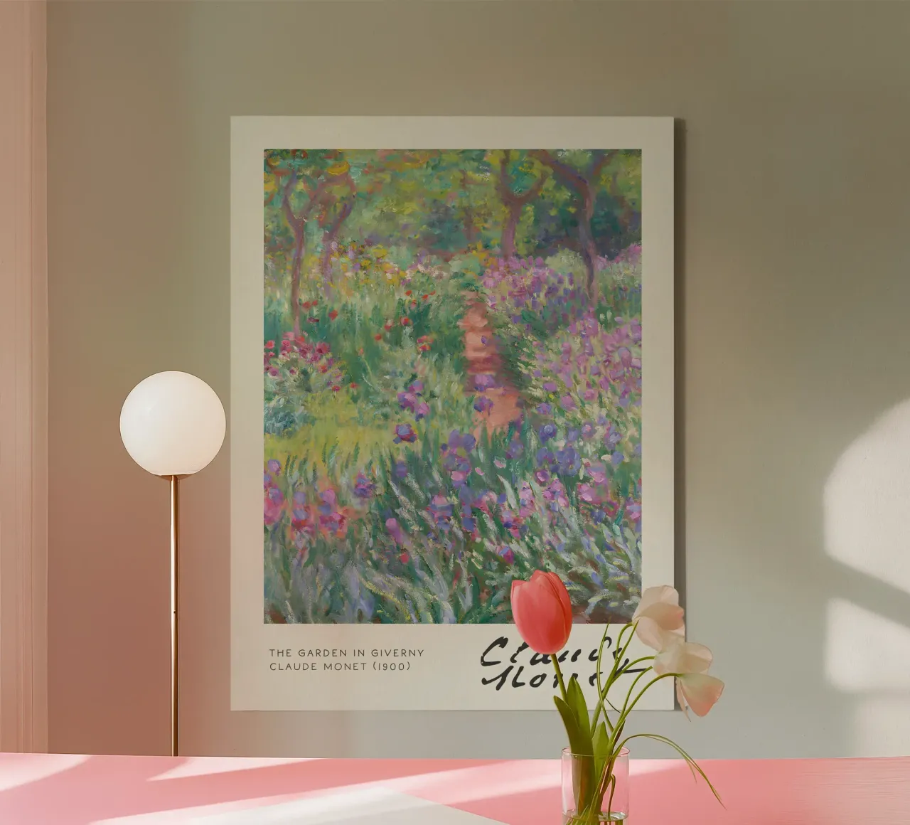 Claude Monet - Der Garten in Giverny: Impressionistischer Blumenschmuck Leinwand mit Schattenfugenrahmen von NorwesClub