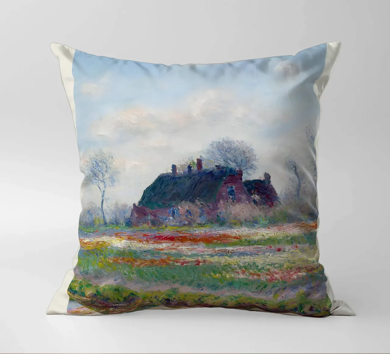 Claude Monet - Tulip Fields at Sassenheim: Impressionist Lan decorative cushion by NorwesClub