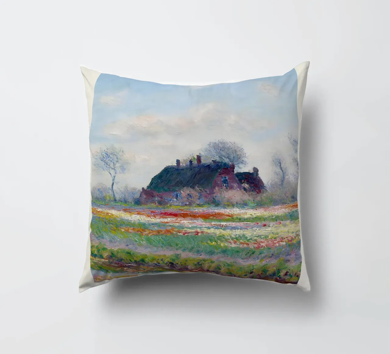 Claude Monet - Tulip Fields at Sassenheim: Impressionist Lan decorative cushion by NorwesClub