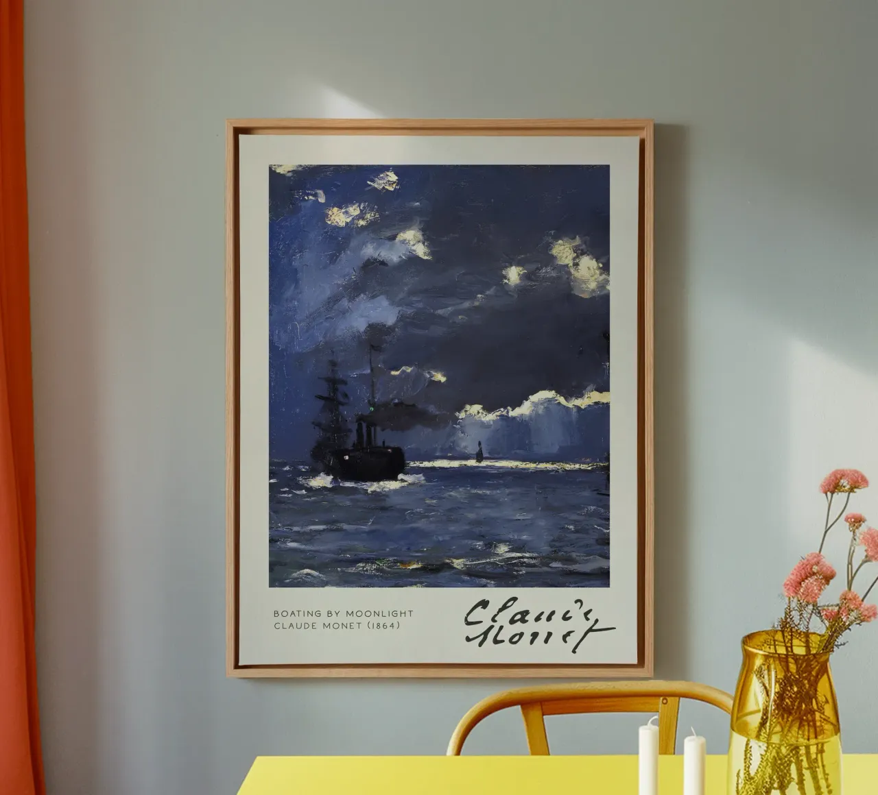 Claude Monet - Bootje varen bij maanlicht: Impressionistisch zeegezicht canvas met Baklijst van NorwesClub