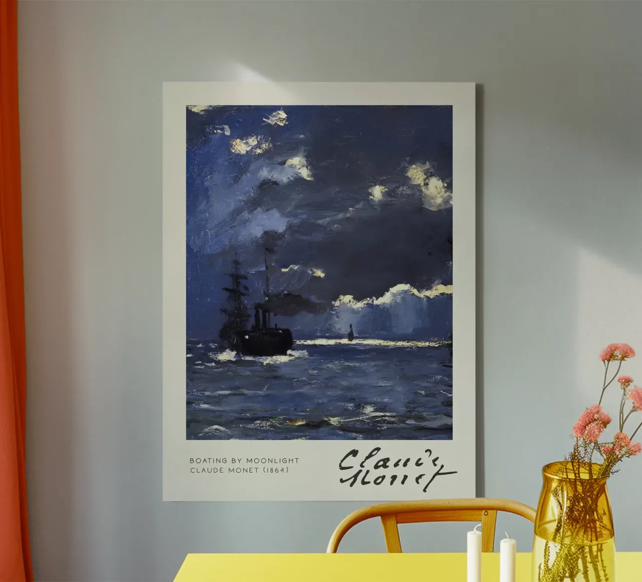 Claude Monet - Bootje varen bij maanlicht: Impressionistisch zeegezicht canvas met Baklijst van NorwesClub