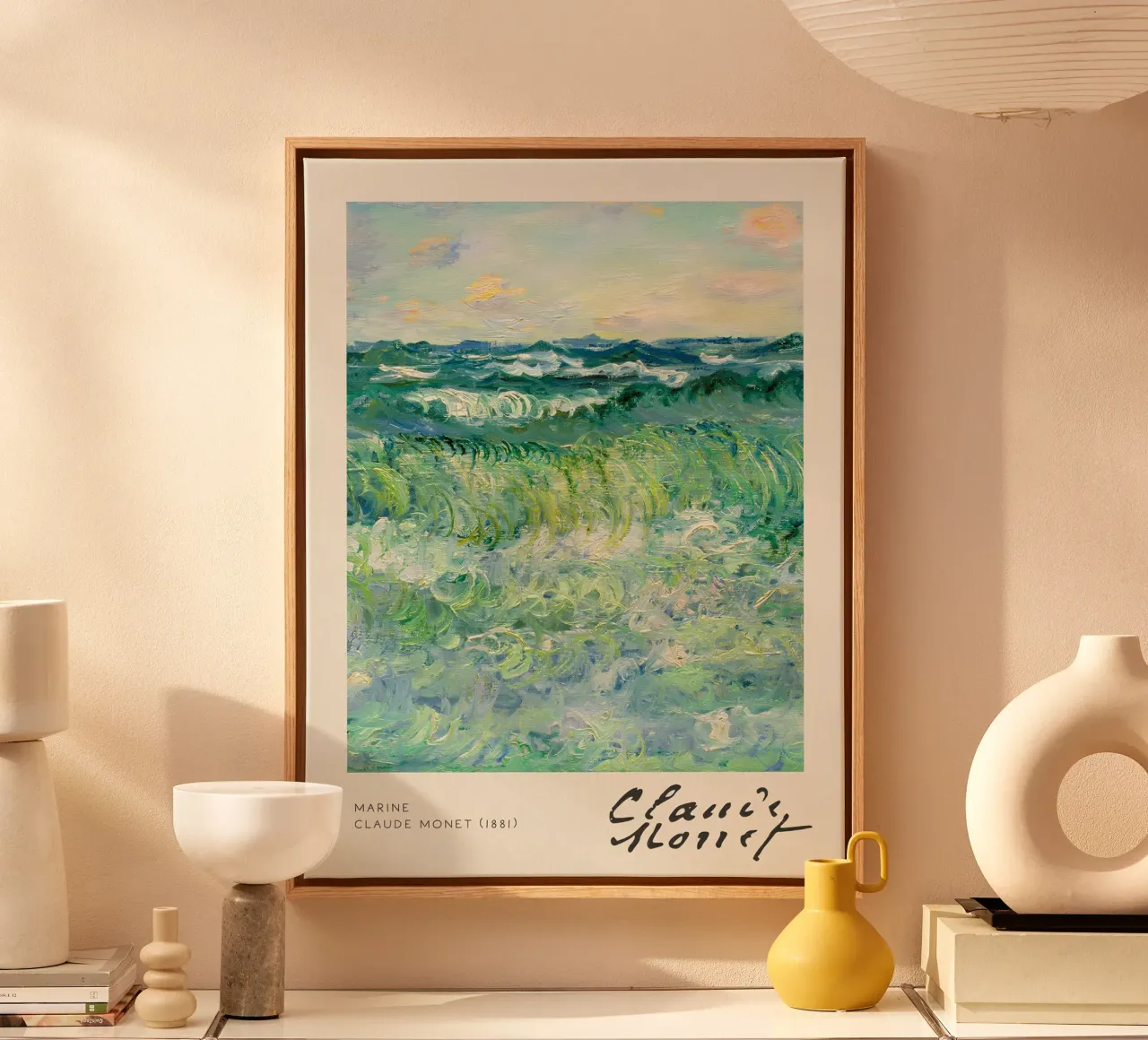 Claude Monet - Zee (1881): Levendig impressionistisch zeegezicht canvas met Baklijst van NorwesClub