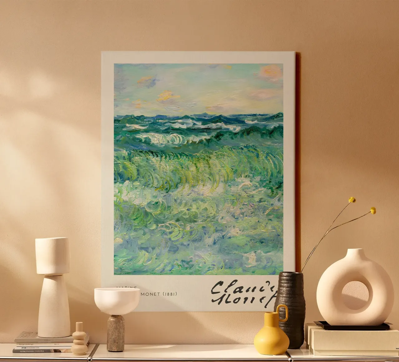 Claude Monet - Zee (1881): Levendig impressionistisch zeegezicht canvas met Baklijst van NorwesClub