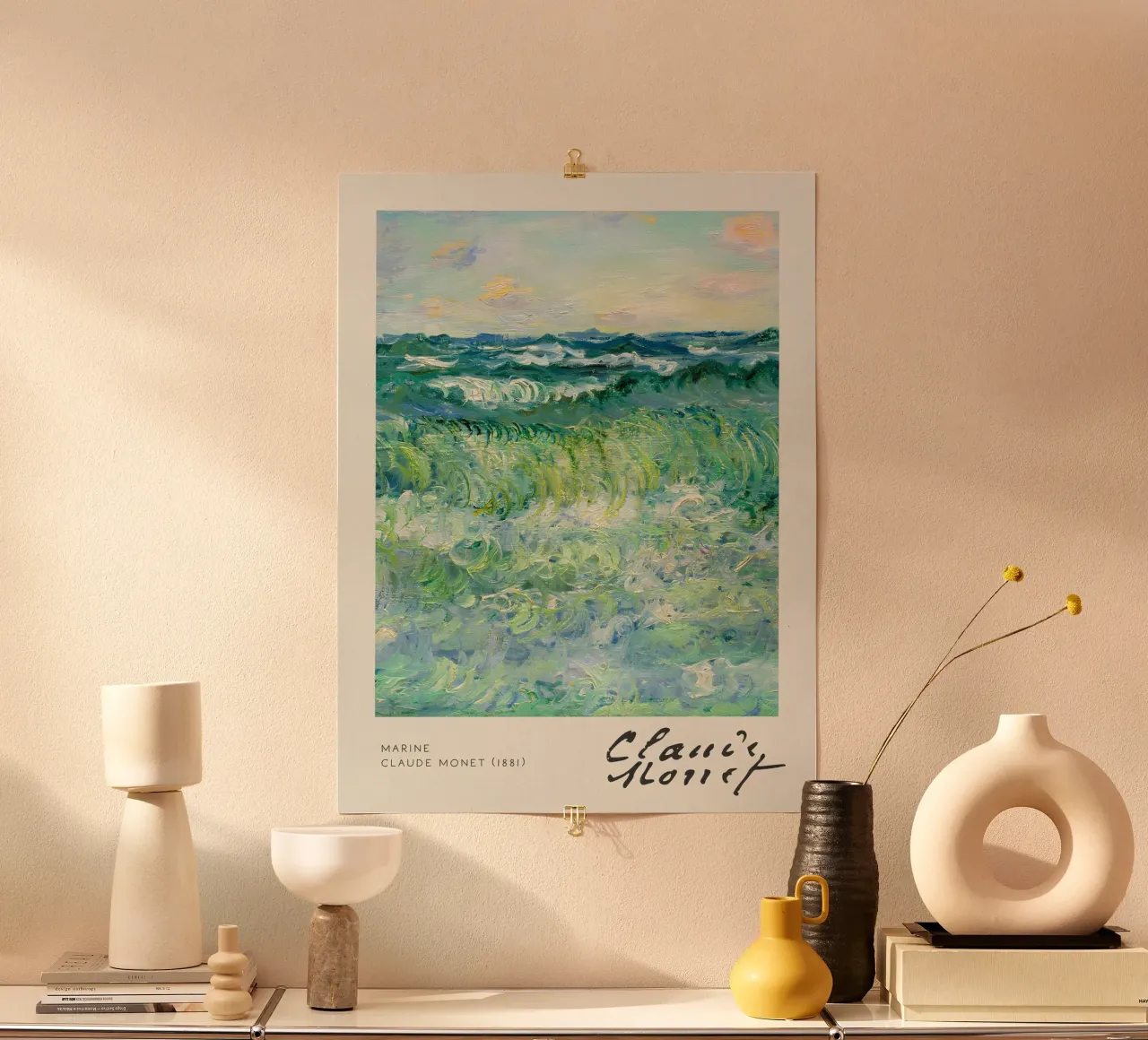 Claude Monet - Zee (1881): Levendig impressionistisch zeegezicht poster met kunststof frame van NorwesClub