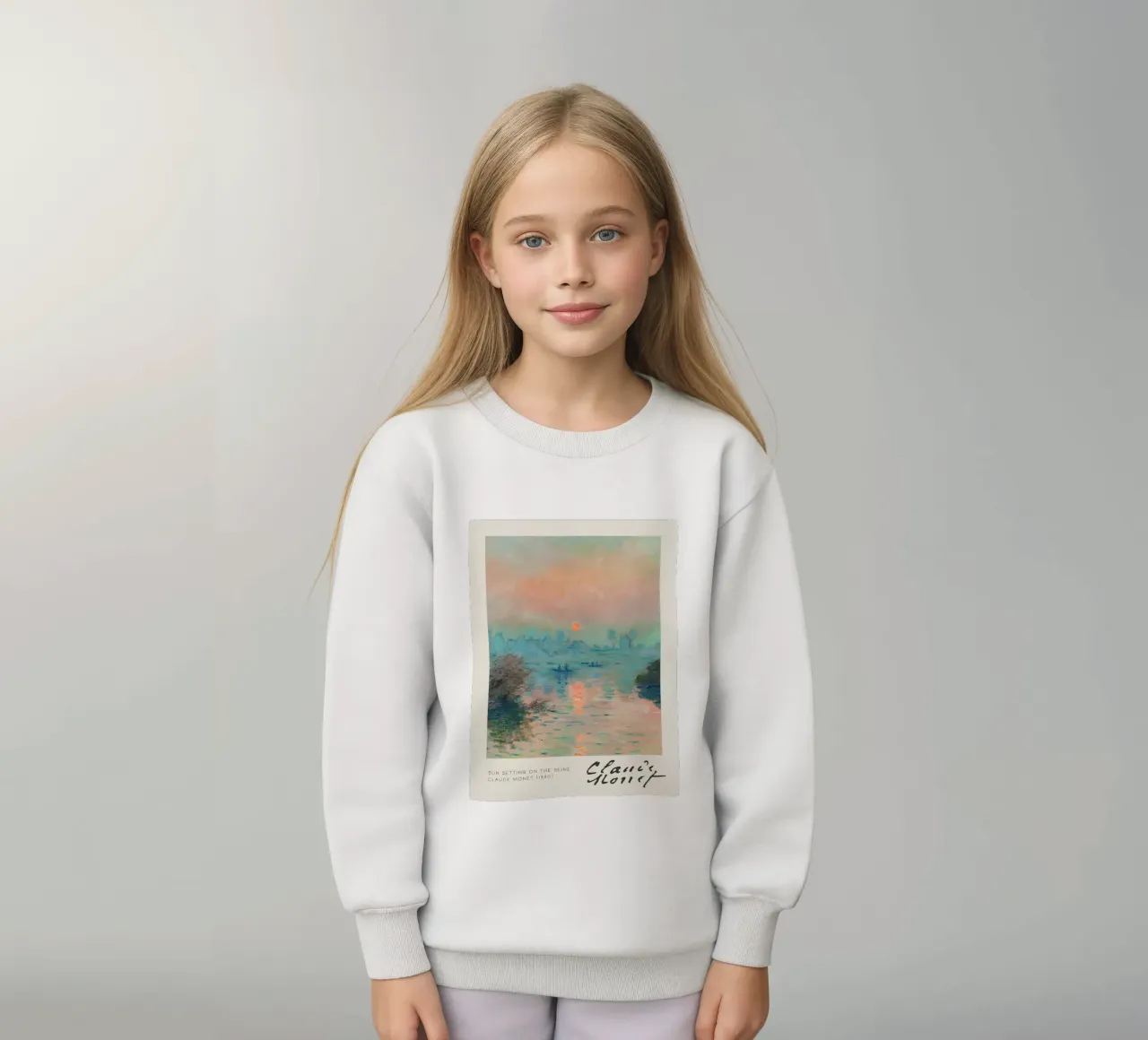 Claude Monet - Il sole che tramonta sulla Senna: Maschera impressionista felpa bambino da NorwesClub