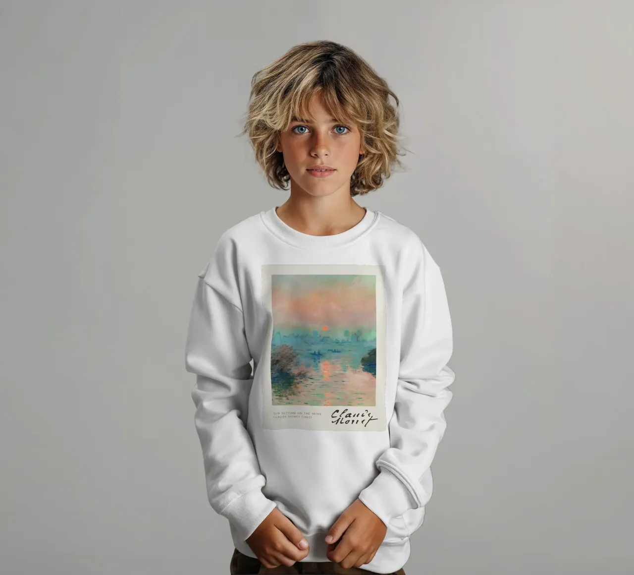 Claude Monet - Il sole che tramonta sulla Senna: Maschera impressionista felpa bambino da NorwesClub