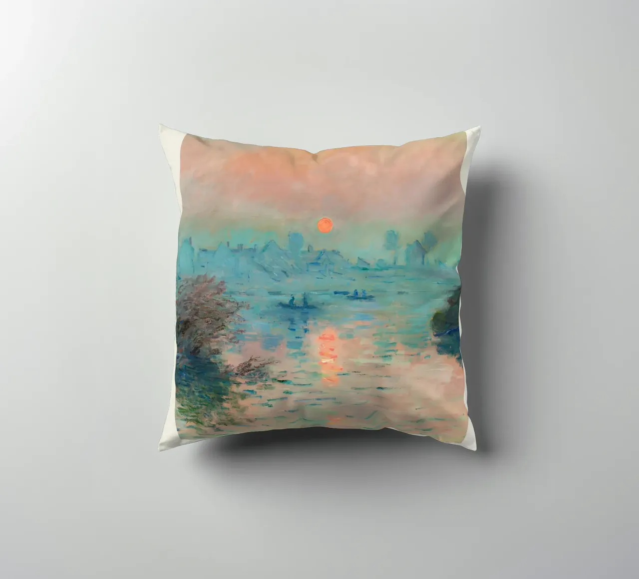 Claude Monet - Sun Setting on the Seine: Impressionist Maste decorative cushion by NorwesClub