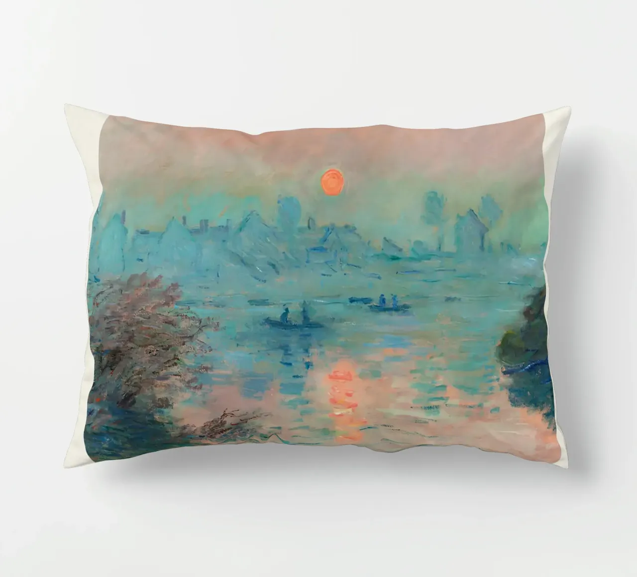 Claude Monet - Sun Setting on the Seine: Impressionist Maste decorative cushion by NorwesClub