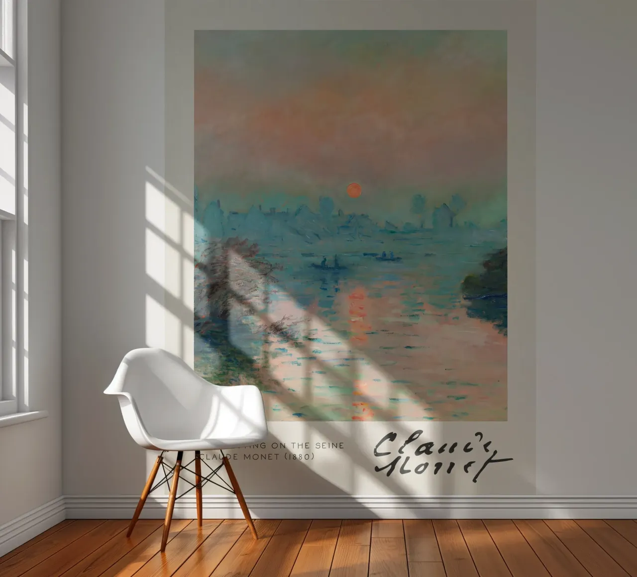 Claude Monet - Il sole che tramonta sulla Senna: Maschera impressionista carta da parati fotografica da NorwesClub
