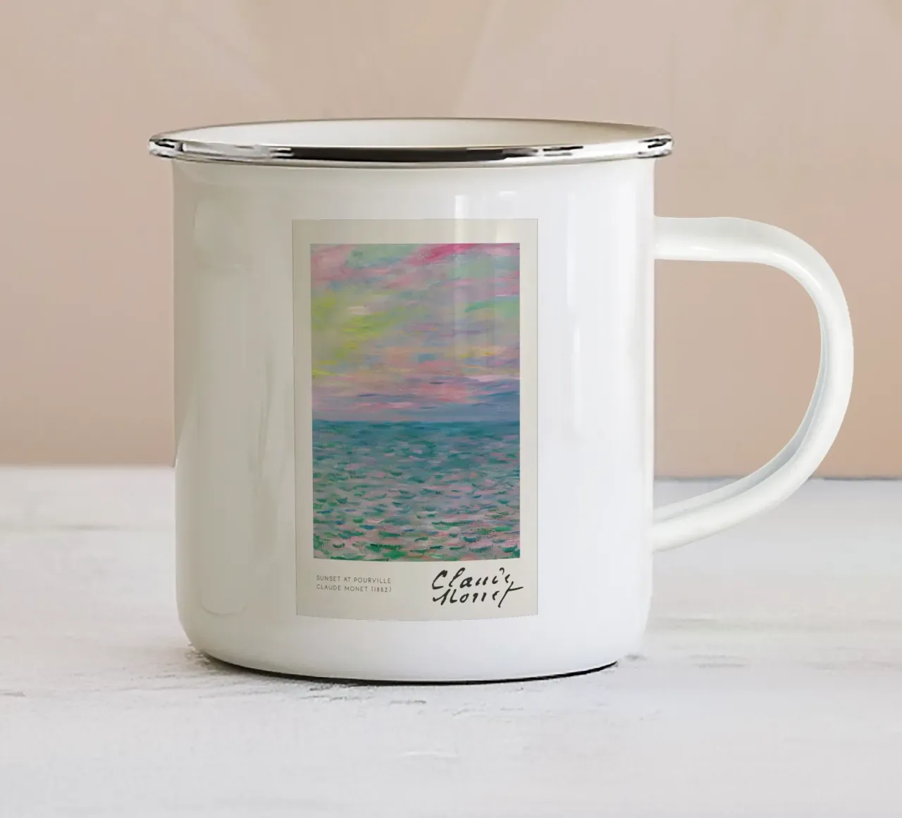 Claude Monet - Tramonto a Pourville: Paesaggio marino impressionista tazza in smalto da NorwesClub