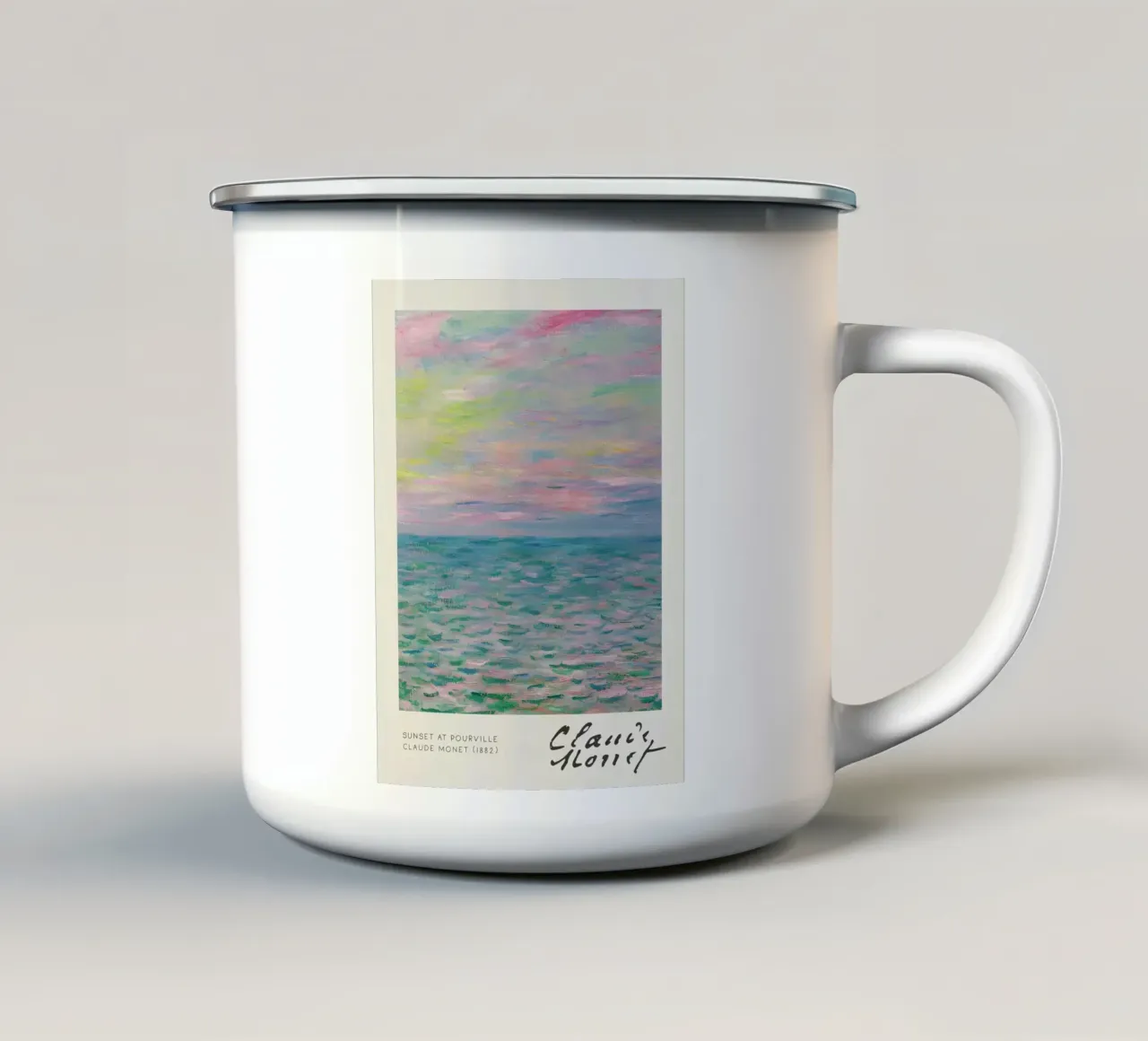 Claude Monet - Tramonto a Pourville: Paesaggio marino impressionista tazza in smalto da NorwesClub