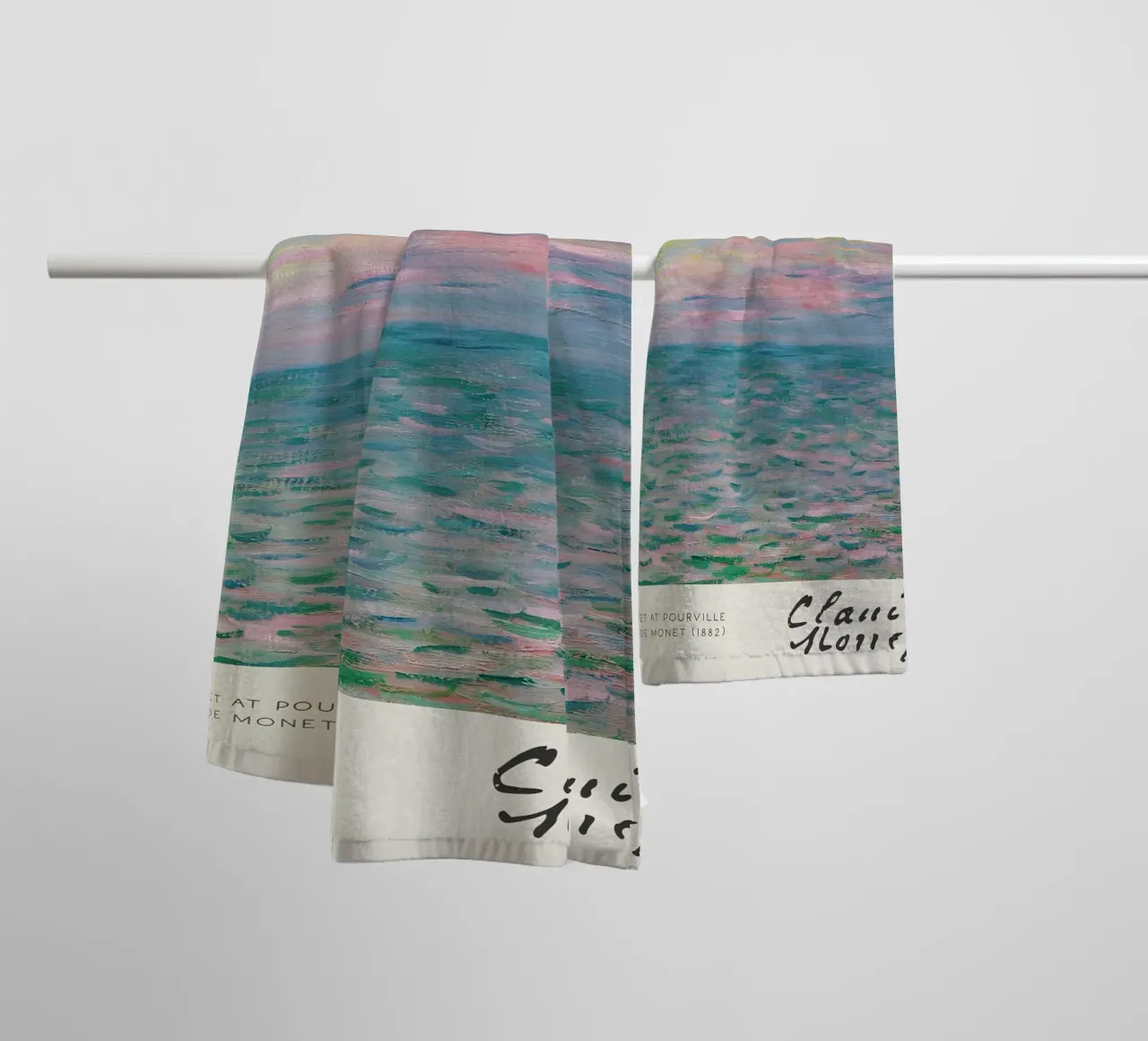 Claude Monet - Coucher de soleil à Pourville : Paysage marin impressionniste serviette de bain de NorwesClub