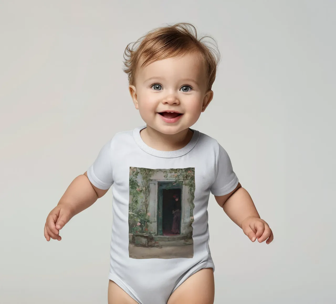 Hassam: Quiet Doorway, Amerikanischer Impressionismus, Gartenszene Kurzarm Babybody von NorwesClub