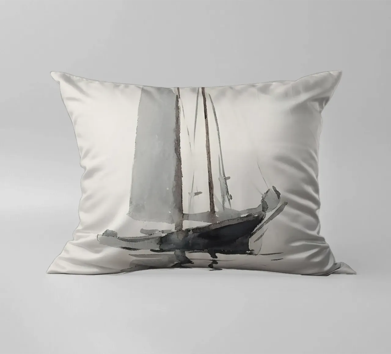 Schizzo artistico di barca a vela: Minimalista nautico, scala di grigi Mar cuscino da NorwesClub