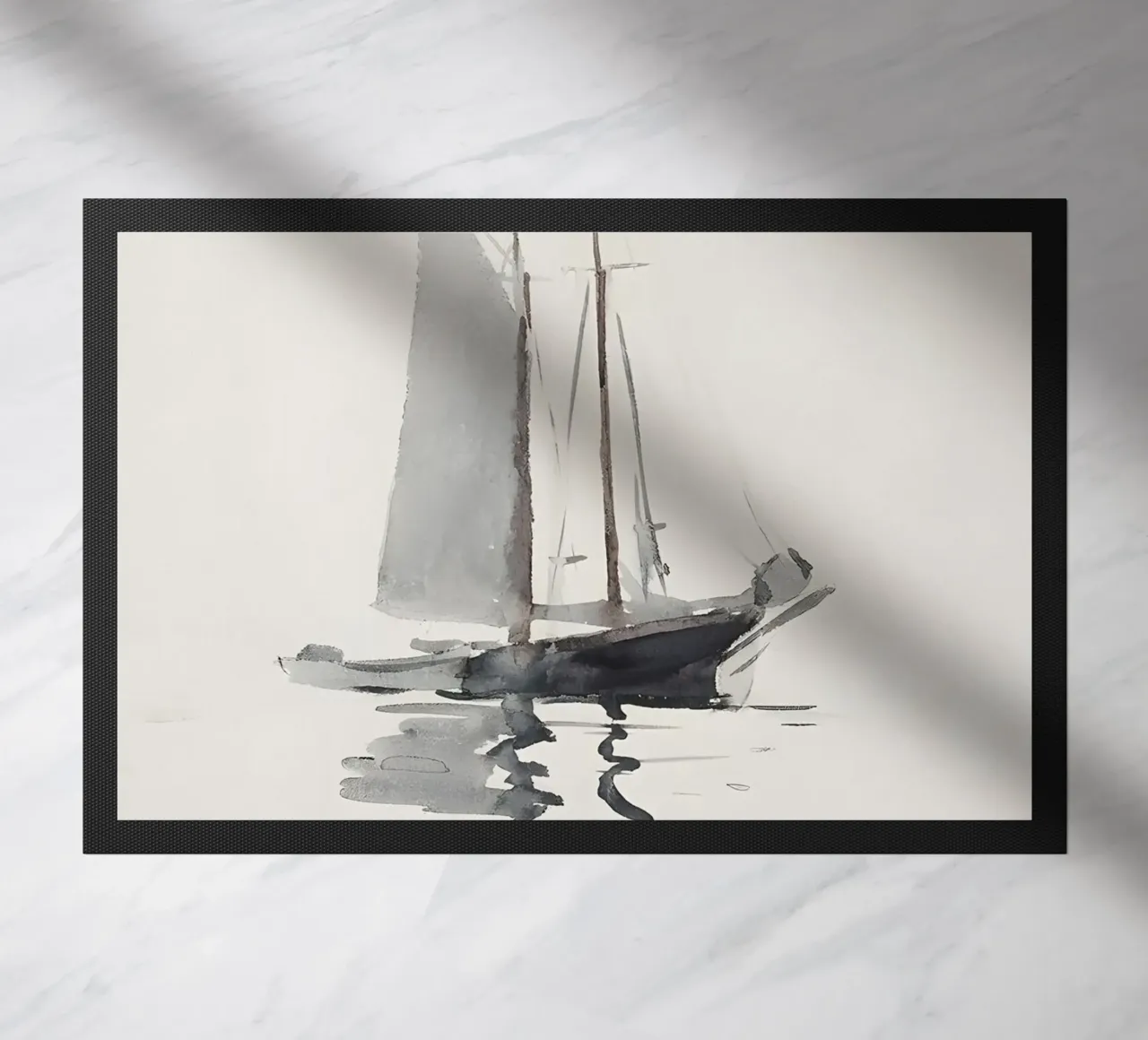 Schizzo artistico di barca a vela: Minimalista nautico, scala di grigi Mar zerbino da NorwesClub