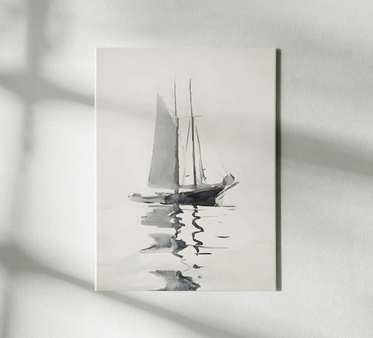 Artistic Sailboat Sketch: Minimalist Nautical, Grayscale Mar canvas by NorwesClub