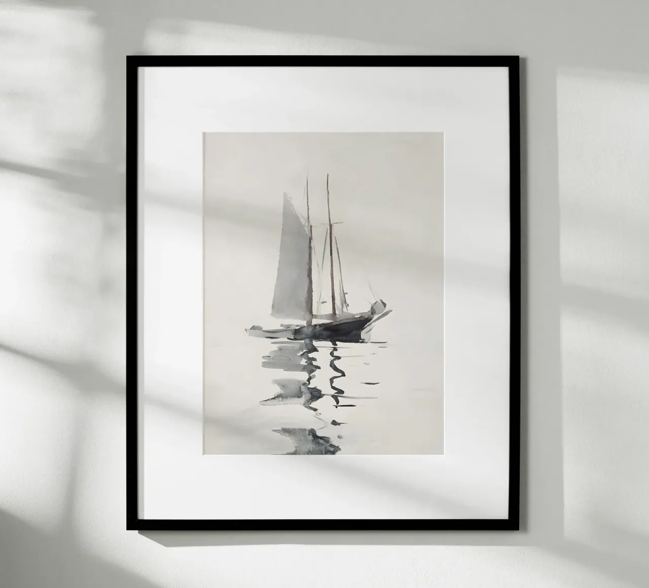 Schizzo artistico di barca a vela: Minimalista nautico, scala di grigi Mar poster da NorwesClub