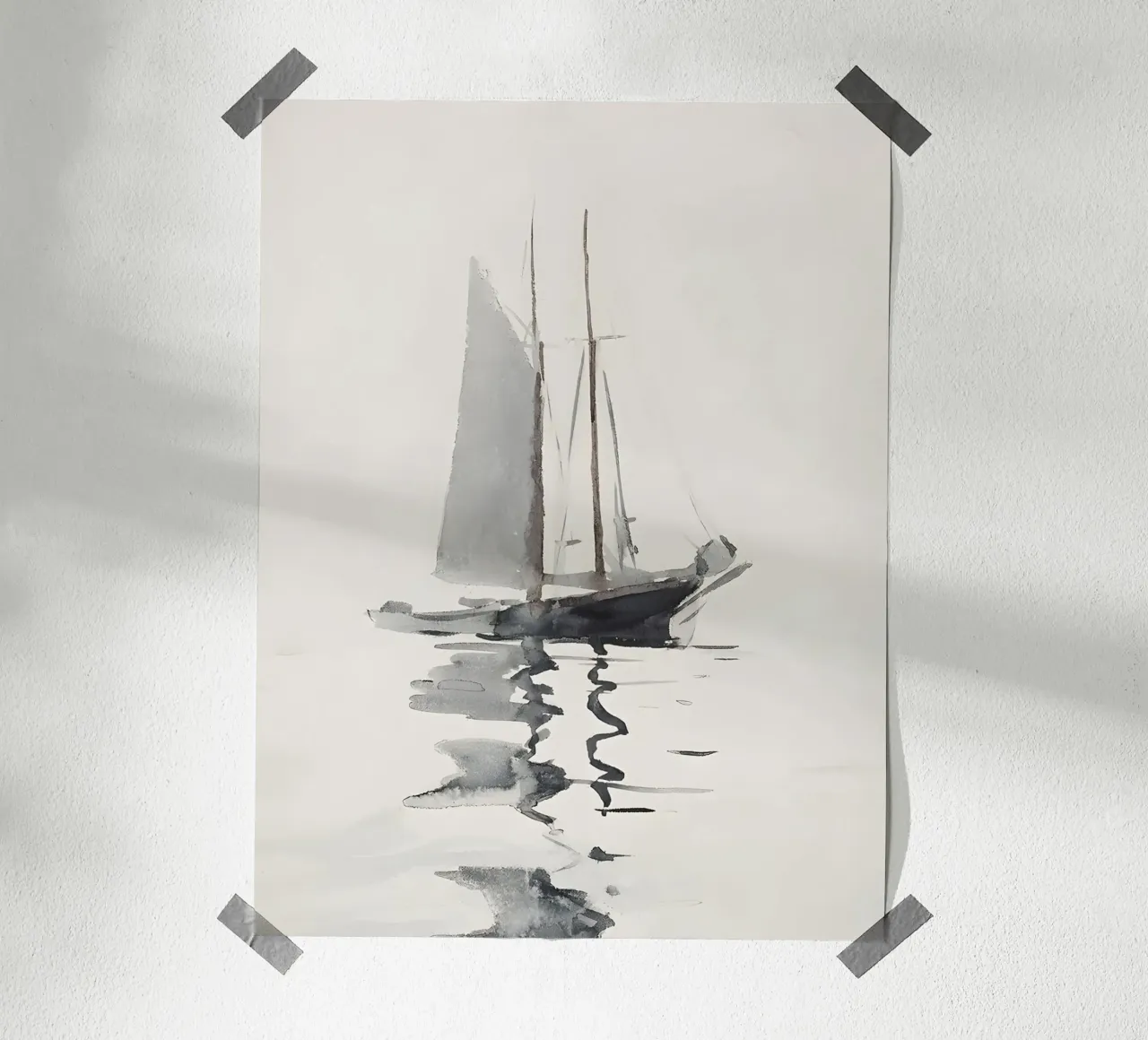 Schizzo artistico di barca a vela: Minimalista nautico, scala di grigi Mar poster da NorwesClub