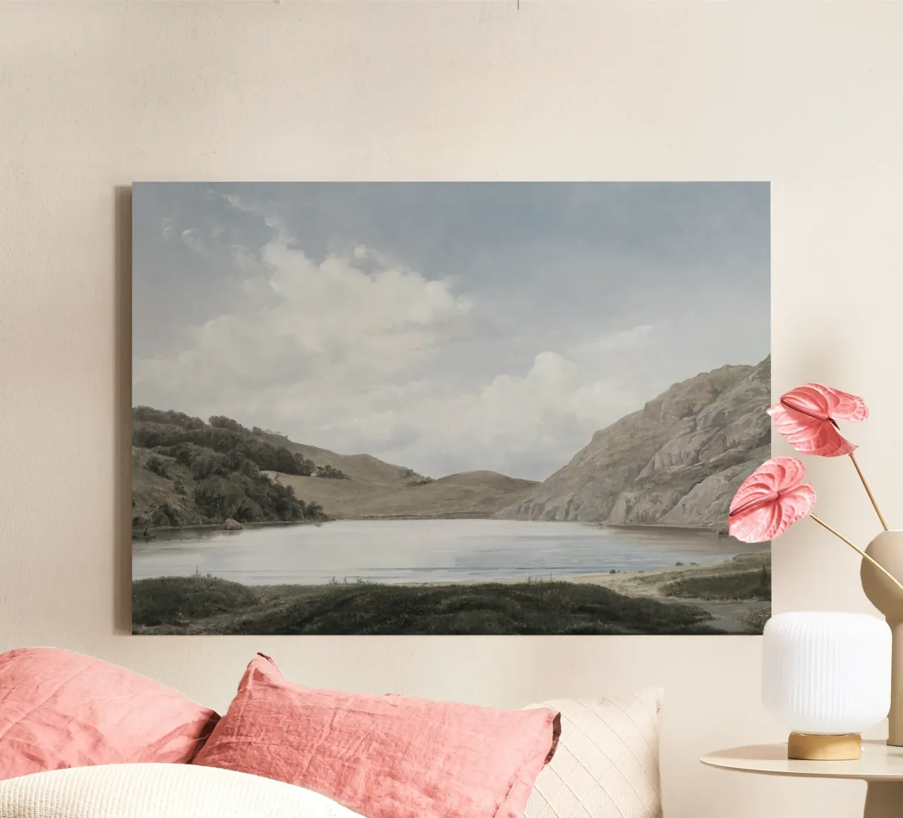 Drachmann: Hammersø-meer, romantisch landschap, serene natuur canvas met Baklijst van NorwesClub