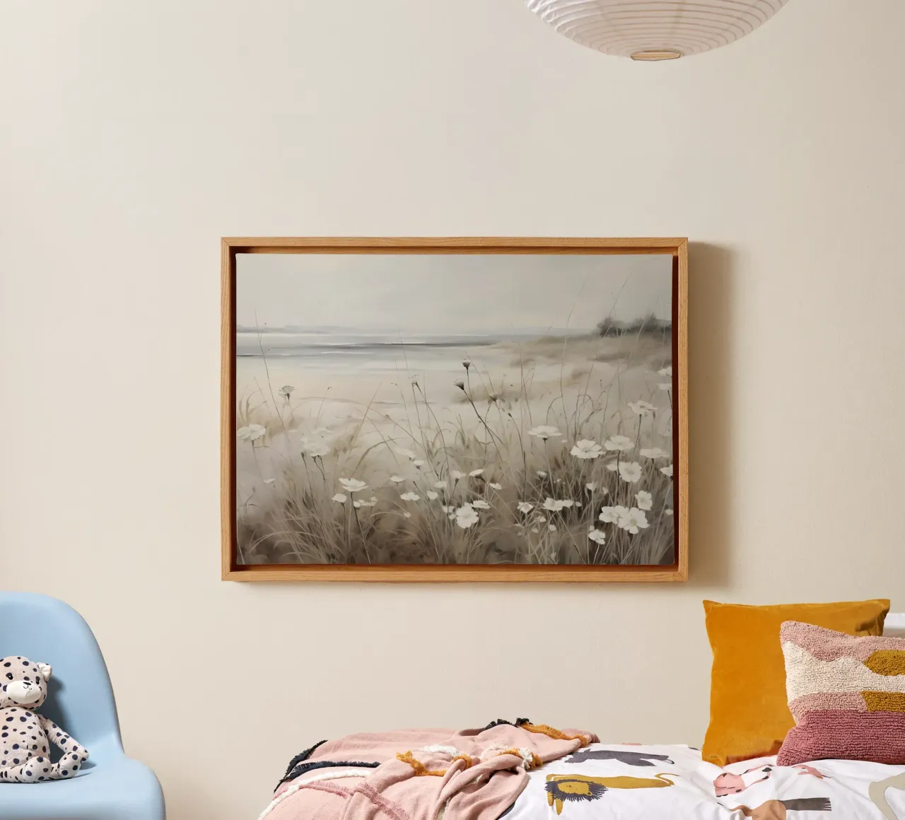 Mary Dipnall: Kustweide, Etherisch landschap, Wilde bloemen canvas met Baklijst van NorwesClub