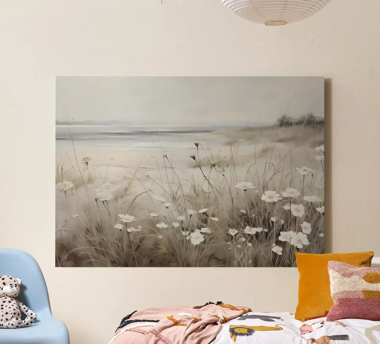 Mary Dipnall: Kustweide, Etherisch landschap, Wilde bloemen canvas met Baklijst van NorwesClub