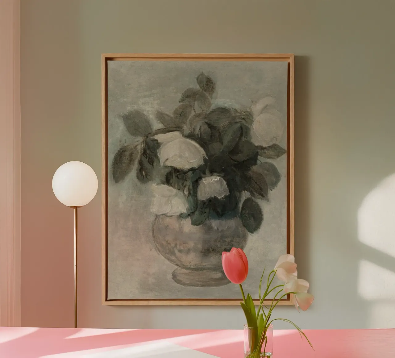 Mevrouw Daniel Sargent: Witte Rozen, Stilleven, Impressionist canvas met Baklijst van NorwesClub