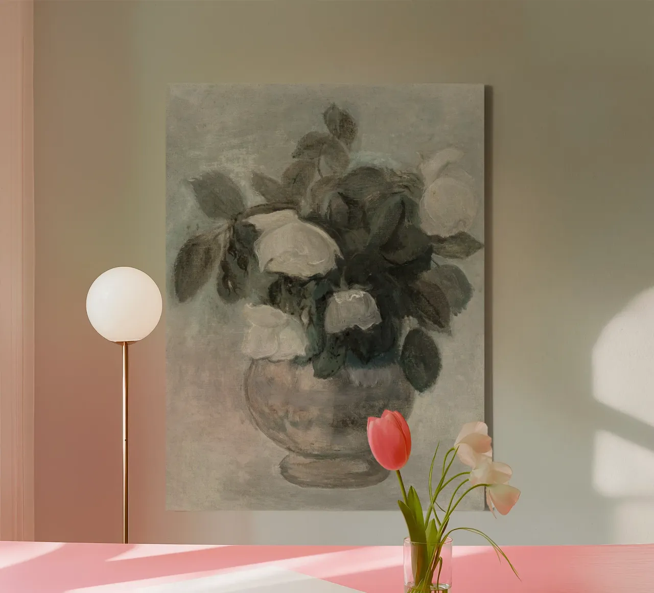 Mevrouw Daniel Sargent: Witte Rozen, Stilleven, Impressionist canvas met Baklijst van NorwesClub
