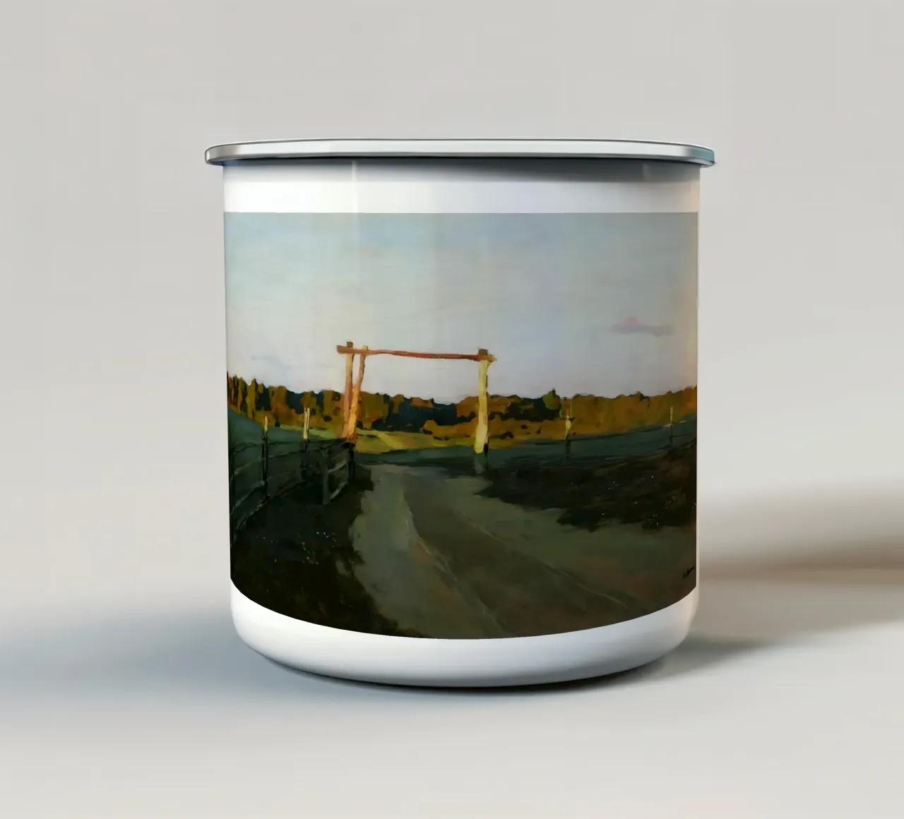 Levitan: Zomeravond, Russisch landschap, rustiek pad emaille mok van NorwesClub