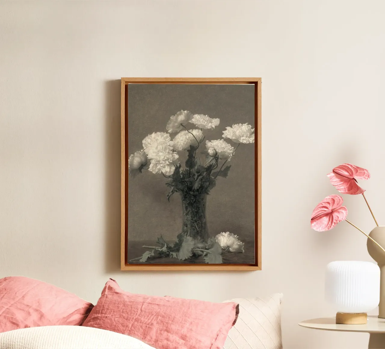 Fantin-Latour: Klaprozen Stilleven, Realisme, Monochrome Flora canvas met Baklijst van NorwesClub