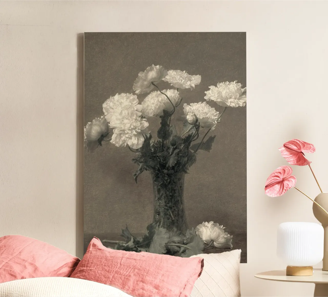 Fantin-Latour: Klaprozen Stilleven, Realisme, Monochrome Flora canvas met Baklijst van NorwesClub