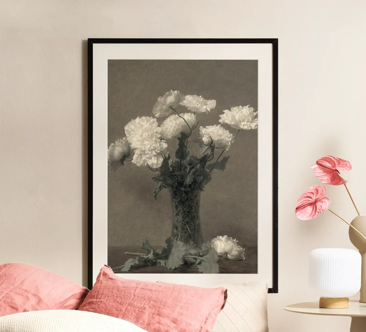 Fantin-Latour: Natura morta di papaveri, Realismo, Flora monocromatica poster con telaio in plastica da NorwesClub