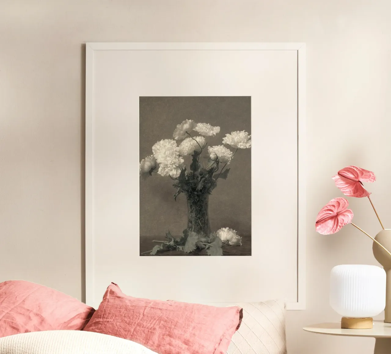 Fantin-Latour: Natura morta di papaveri, Realismo, Flora monocromatica poster con telaio in plastica da NorwesClub