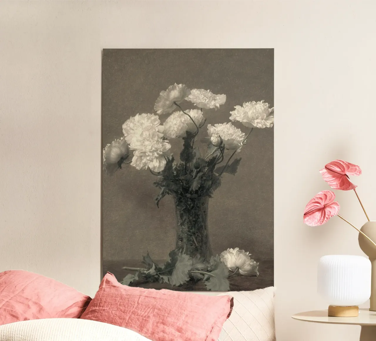 Fantin-Latour: Natura morta di papaveri, Realismo, Flora monocromatica poster con telaio in plastica da NorwesClub