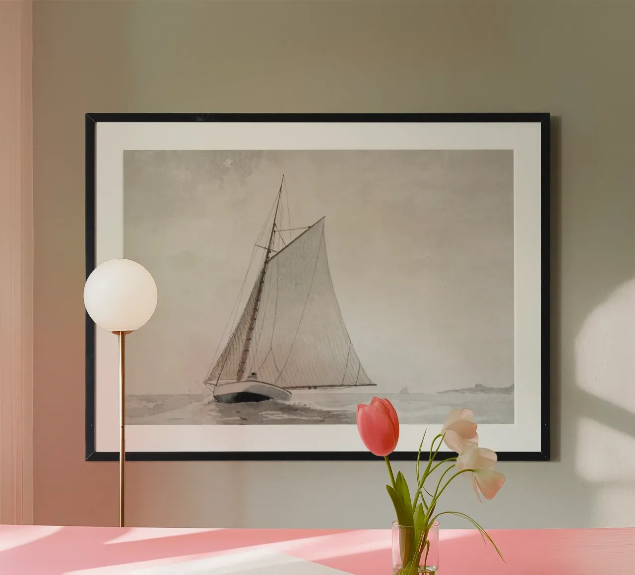 Sloop Sandbagger : Voilier d'époque, Art marin, Cha nautique poster avec cadre en bois de NorwesClub